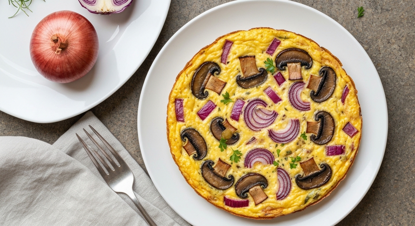 Frittata de Cogumelos Portobello e Cebola Roxa: Receita Saudável de Inspiração Portuguesa