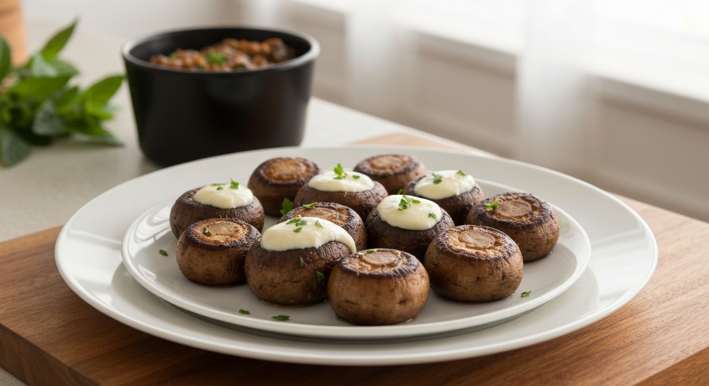 Receita Saudável de Cogumelos Portobello Recheados com Queijo Fresco e Ervas Aromáticas à Portuguesa