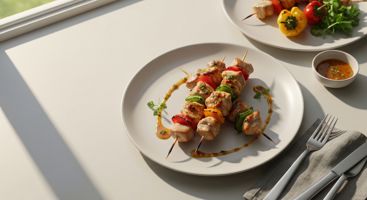 Receita Saudável de Espetadas de Frango Portuguesas com Pimentos Coloridos