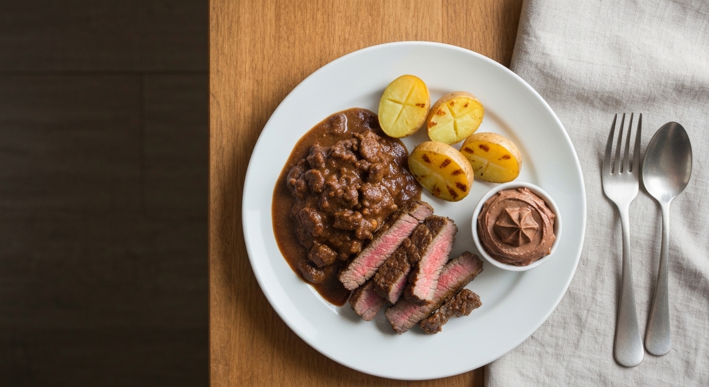 Receita Saudável: Rosbife à Portuguesa com Batatas Assadas e Mousse de Chocolate Negro Ligeira