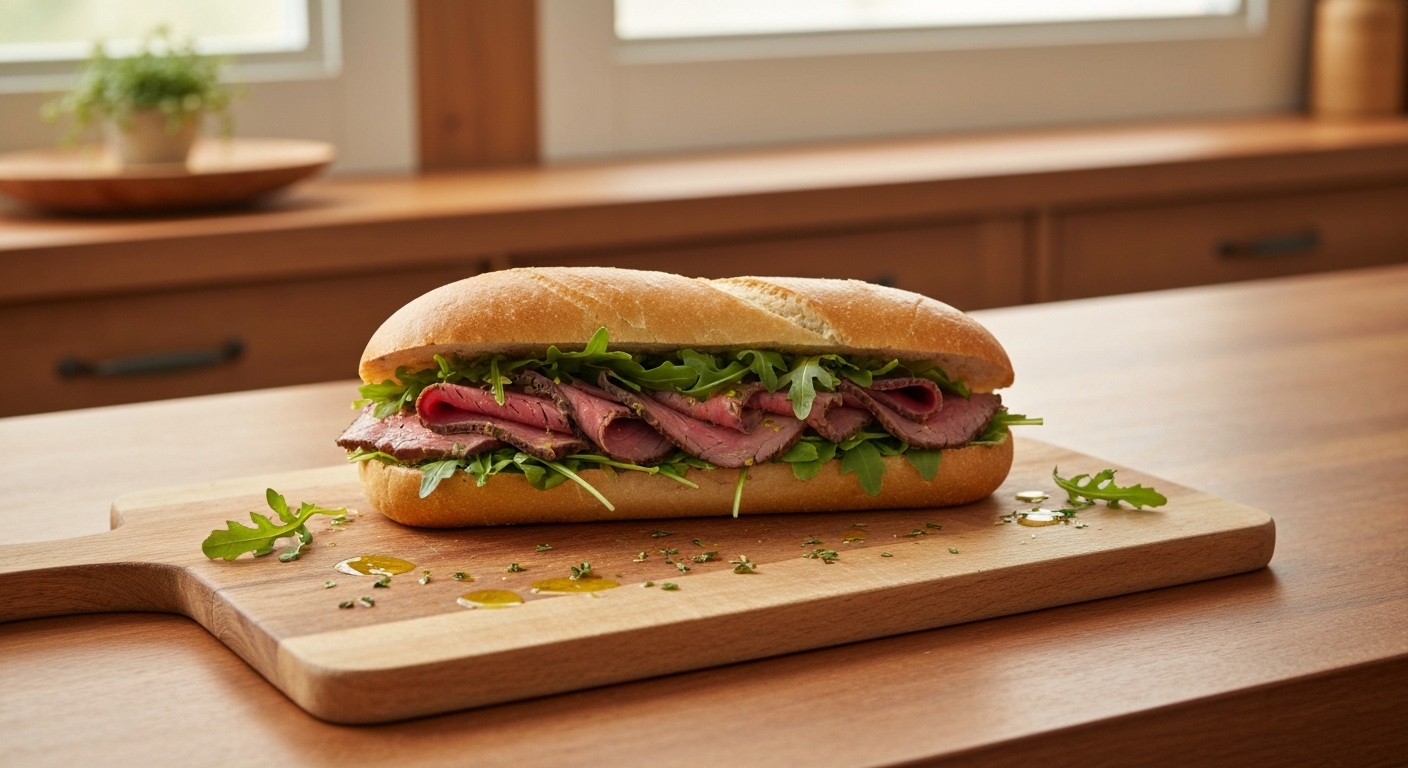 Receita Saudável de Sanduíche de Rosbife à Portuguesa com Rúcula